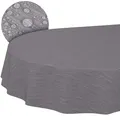 Tischdecke abwaschbar Wachstuch Wachstuchtischdecke Gartentischdecke Leinen-Optik Pflegeleicht Wasserabweisend 160 x 140cm (Oval) Grau Schnittkante