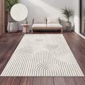 Paco Home Teppich Outdoor Wetterfest, Moderne abstrakte Boho Designs mit 3D Struktur, Pflegeleicht, ideal für Terrasse Wohnzimmer & Küche Beige Creme, Grösse:60x100 cm