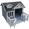 Wiltec Luxus Xl Hundehütte 93,5 X 77,5 X 70 Cm, Grau Weiß, Hundehaus Aus Holz Mit Veranda, Hundehöhle Outdoor Für Balkon Garten Terrasse