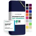 Jacobson Spannbettlaken BOXSPRING & ÜBERLÄNGE aus 100% Baumwolle, für hohe & lange Matratzen, Jersey Bettlaken 160 g/m2 blau 120 - 130 cm x 220 cm