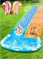 JOYIN 32,5ft/990,6cm Ultralange Doppelte Wasserrutsche, Rasen-Wasserrutsche mit Sprinkler und 2 aufblasbaren Boards für Kinder und Erwachsene, Sommerparty, Garten, Rasen, Außen-Wasseraktivitäten