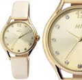 Damenuhr Frauen Armbanduhr elegant Gold Champagner Kristallsteinchen 51897 MC