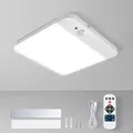 Leselux Akku Deckenlampe mit Bewegungsmelder ohne Stromanschluss, Batteriebetrieben Deckenleuchte mit Fernbedienung, 3 Farbtemperaturen, USB Aufladbare, Eckig Lampe Decke für Flur Treppe Balkon Garage