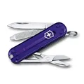 Victorinox Schweizer Taschenmesser, Klein, Classic SD, Multitool, Swiss Army Knife, Geschenk, 7 Funktionen, Klinge, Nagelfeile, Violett Transparent