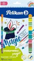 Pelikan Colorella Magic C411 Filzstifte 12 Farben - Magische Fasermaler mit Farbwechsel, Zauberstifte mit weißem Maler, auswaschbare Tinte, runde Spitze für Kinder (Set 12 Stück)
