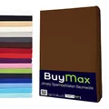 Buymax Topper Spannbettlaken 140x200 cm Spannbetttuch 100% Baumwolle Jersey für Matratzentopper bis 12 cm Matratzenhöhe Bettlaken für Boxspringbett Topper, Braun Schokobraun