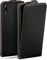 moex Handyhülle für Huawei P smart 2019 Hülle Klappbar Flip Case Schwarz 6,21 Zoll, 360 Grad Schutz Handytasche Leder Optik PU Lederhülle Cover Klapphülle