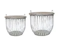 Chic Antique Sofatisch mit Holzdeckel 2er Set Tisch Beistelltisch Metall Korb