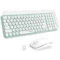 XTREMTEC kabellose Tastatur und Maus,Retro runde Schreibmaschine Tastatur,Slim Funktastatur leise Set,USB 2.4GHz Verbindung,kompakte Tastatur für Laptop,iMac,Windows,PC(Grün-weis)-Deutsche Tastatur