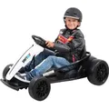 Kinder Elektro Drift-Kart | Drift-Scooter - Go-Kart mit Sound - Elektro-Kart - Tretauto - 700 Watt - 2x 12V 7 Ah - EVA-Reifen - Bis 70 Kg (Weiß) - Weiß
