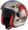 Premier Motorradhelm Vintage Pin Up Old Style Jethelm Silber, integriertes Sonnenvisier