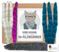 Kater Kasimir 10 handgerollte Filzwürmchen aus 100% Schurwolle. In Deutschland mit Liebe gefertigtes nachhaltiges Katzenspielzeug aus regionalem Naturmaterial.