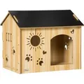 PawHut Hundehütte mit Lüftungsöffnungen Dach MDF Eiche Schwarz 69 x 50 x 58,5 cm