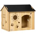 PawHut Hundehütte aus Holz Katzenhaus mit Lüftungsöffnungen niedliches Pfoten-Design Dach Indoor Hundehöhle Haustierhaus für Katzen, Welpen