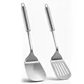 Xiqiggi 2 Stück Pfannenwender Edelstahl, Schlitzwender, Massiver Wender, Kochbesteck, Spatula, Küchenspachtel, Robuster Küchenspatel Küchenutensilien, Hoher Hitzebeständigkeit, Ideal Wenden Servieren