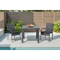 Ploß Rocking Balkon-Set, grau/braun-meliert, Polyrattan, Tisch 90x90 cm, 2 Stapelstühle, Glasplatte in Steinoptik