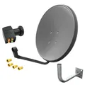 ARLI 60 cm HD Sat Antenne grau + Quad LNB + Wandhalter 25 cm + 4x F-Stecker vergoldet