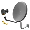 60 cm HD Sat Anlage Quad LNB Digital + Wandhalter 25 cm + 4X F-Stecker 4 Teilnehmer Antenne Grau UHD 4K