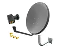 ARLI 60 cm HD Sat Anlage grau + Quad LNB + Wandhalter 25cm + 4x F-Stecker SAT-Antenne (60 cm, Stahl, 4 Teilnehmer Antenne Grau UHD 4K)