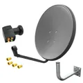 60cm Sat Antenne Anlage grau Quad LNB 4 Teilnehmer Wandhalter 25cm F Stecker