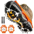 Grödel Steigeisen für Bergschuhe mit 19 Zähne Verdickte Schuhkrallen aus Edelstahl Anti-Rutsch Schuhspikes für Mann Frau Erwachsene Fit für Wandern Trail Running Trekking (Orange,L)