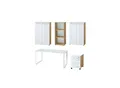 Büromöbel Set 5-teilig Komplettbüro Schreibtisch, Container, 2 Schränke, Regal Glasfront, Soft-Close Made in Germany Chalet-Eiche-Nb./Weiß
