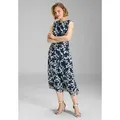 SWING Cocktailkleid - Midi Kleid aus weichem Mesh Taillierter Schnitt mit ausgestelltem Rockteil blau 42