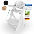 ZWERGHELD® Premium Kinderhochstuhl ZS3 Set - mitwachsend klappbar verstellbar, Hochstuhl Baby ab 6 Monaten bis 90kg belastbar, mit Essbrett - Treppenhochstuhl Kinderstuhl Holz High Chair (snow-white)