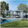 Weide Pavillonseitenteil Glasschiebetür für Pergola Slim Frame Aluminium Anthrazit, 360x235 cm, Seitenteil grau 360 cm x 235 cm