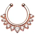 Piercingfaktor Universal Fake Piercing Septum auch für Tragus Helix Ohr Nase Lippe Brust Intim - Hoop Ring Roségold mit Strass Steinen