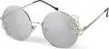 styleBREAKER Damen Sonnenbrille mit Zahnrad Applikation an den runden Gläsern, Metall Gestell, Retro Look 09020127