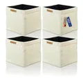 Lycce Kallax Boxen Cordstoff 4er Set | faltbare Aufbewahrungsboxen 33 x 33 x H31 cm mit abnehmbarem Cordbezug waschbar | Ordnungsboxen passend für Kallax Regal | vanille