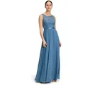 Cocktailkleid VERA MONT "Vera Mont Abendkleid mit Spitze", Damen, Gr. 32, Normalgrößen, blau (hushed blau), Obermaterial: 100% Polyester. Besatz: 100% Polyester. Futter: 100% Polyester., festlich, ausgestellt lang, Rundhals, ohne Ärmel, Kleider, Bogenkante