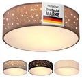 MONZANA® Deckenlampe Sternenhimmel Wohnzimmer Schlafzimmer E27 Taupe Rund 30cm Stoffschirm 1-Flammig 40W Küche Lampe Deckenleuchte Stoffdeckenlampe