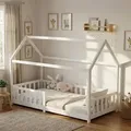 Kinderbett 80x160 mit Rausfallschutz und Lattenrost, Hausbett - Kinderbett 90x200 für Kinder - Kinderbett Hausbett 80x160 Weiß - Weiß