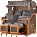 Strandkorb - bene living - Ammersee Grande XL Teak Bullauge - PE grau - Modell 545 - 2,5-Sitzer inkl. Liftersystem