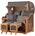 bene living Strandkorb Ammersee Grande XL Teak - PE grau - Modell 545, BxTxH: 142x95x165 cm, Volllieger ca. 175 Grad, Ostsee-Strandkorb, inkl. Liftersystem und Bullaugen