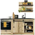 Furn.Design Küchenzeile, Natur, Anthrazit, Holzwerkstoff, Metall, Nachbildung,Nachbildung,Altholz, Holz Optik, Vintage, einzeln stellbar,Zeile,Rechteckig, 196x180x64 cm, Küchen, Küchenzeilen & Küchenblöcke, Küchenzeilen ohne Geräte
