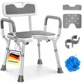 KESSER Duschhocker mit Lehne höhenverstellbar in 6 Stufen 38-54cm Badhocker 150KG belastbar Duschstuhl Anti-Rutsch Füße & Matten Duschhilfe Senioren & Schwangere Duschsitz mit Brausehalterung
