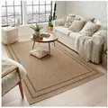 TaraCarpet Teppich Outdoor & Indoor Teppich wetterfest Borneo Sisal-Jute-Optik naturfarbe, rechteckig, Höhe: 10 mm, Kurzflor Bordüre S In & Outdoor Balkon Terrasse Wohnzimmer 140x200 beige 140 cm x 200 cm x 10 mm