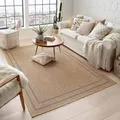 Taracarpet Outdoor & Indoor Teppich für Wohnzimmer Balkon Terrasse wetterfest Borneo Sisal-Jute-Optik naturfarben beige Bordüre schwarz 140x200 cm