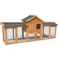 NYVI Hasenstall Picasso mit Auslauf - XXL Kleintierstall mit Gehege - PVC Dach - Winterfest & Wetterfest für Draußen - Einfache Montage, Langlebig - Outdoor Kaninchenstall 203x85x53cm Naturbraun