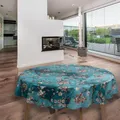 laro Rund 140 cm Wachstuchtischdecke Tischdecke Abwaschbar PVC Kirschblüten Blau Rund 140cm, Muster:Kirschblüten Blau, Größe: Rund 140cm