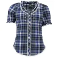 OS Trachten Trachtenbluse Smussu Damen Kurzarmbluse mit Kräuselärmel blau 34