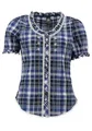 OS Trachten Damen Bluse Kurzarm Trachtenbluse mit Rundhalsausschnitt Smussu, Größe:34, Farbe:Kornblau