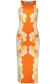 Desigual Partykleid Langes Damenkleid in Orange mit Kontrastdetails und Druckdesign