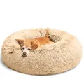 LUOJINYI Hundebett Flauschig, Hundekissen Rund Haustierbett Donut Katzenbett Waschbar mit rutschfestem Boden für große, mittelgroße & kleine Hunde, 50 cm, Kamel