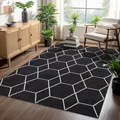 SANAT Wohnzimmerteppich – Pflegeleicht, für jeden Raum geeignet – Öko-Tex zertifizierter Flächenteppich – Trellis Muster, Schwarz, 140 x 200 cm