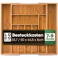 Loco Bird Besteckkasten für Schubladen aus Bambus ausziehbar bis 50cm - Besteckeinsatz für Schubladen verstellbar - Besteck Organizer Küche Holz - Schubladeneinsatz Küche - Cutlery Organizer
