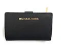 Michael Kors Jet Set Travel Saffiano Leder Bifold Zip Coin Wallet, Schwarzes Saffiano, medium, Faltbare Brieftasche